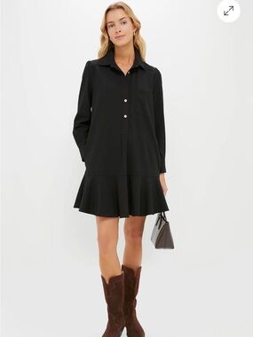 Tuckernuck Black Button-Front Ruffled Hem Dress